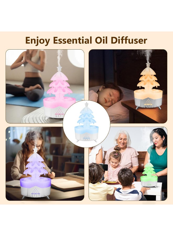 Rain Cloud Humidifier, 7 Colour Lights Aromatherapy Diffuser, Raindrop Aroma Diffuser Humidifiers with Timer, Essential Oil Diffuser for Home Office Room, Christmas Tree Design, Waterless Auto-Off - Image 3